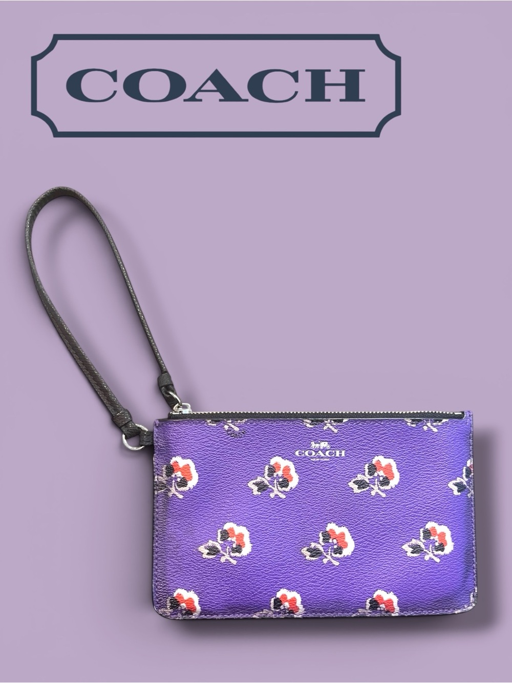 Coach Purple Floral Bramble Rose Wristlet Wallet